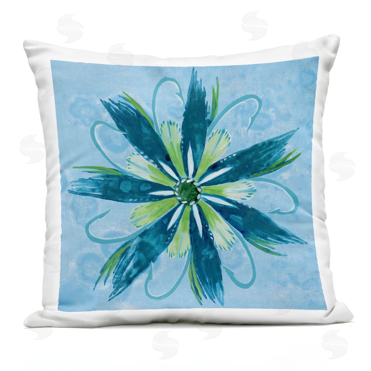 Liz Jardine Blue & Green Abstract Flower Outdoor Quick-Dry Polyester Printed Throw Pillow
