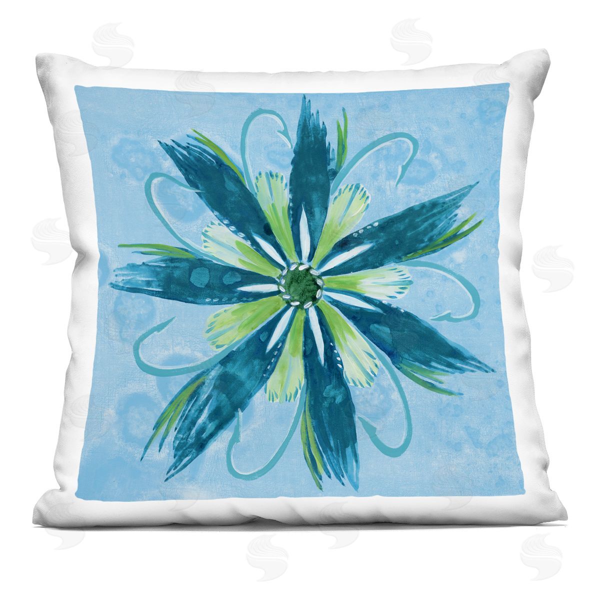 Liz Jardine Blue & Green Abstract Flower Printed Plush Polyester Throw Pillow