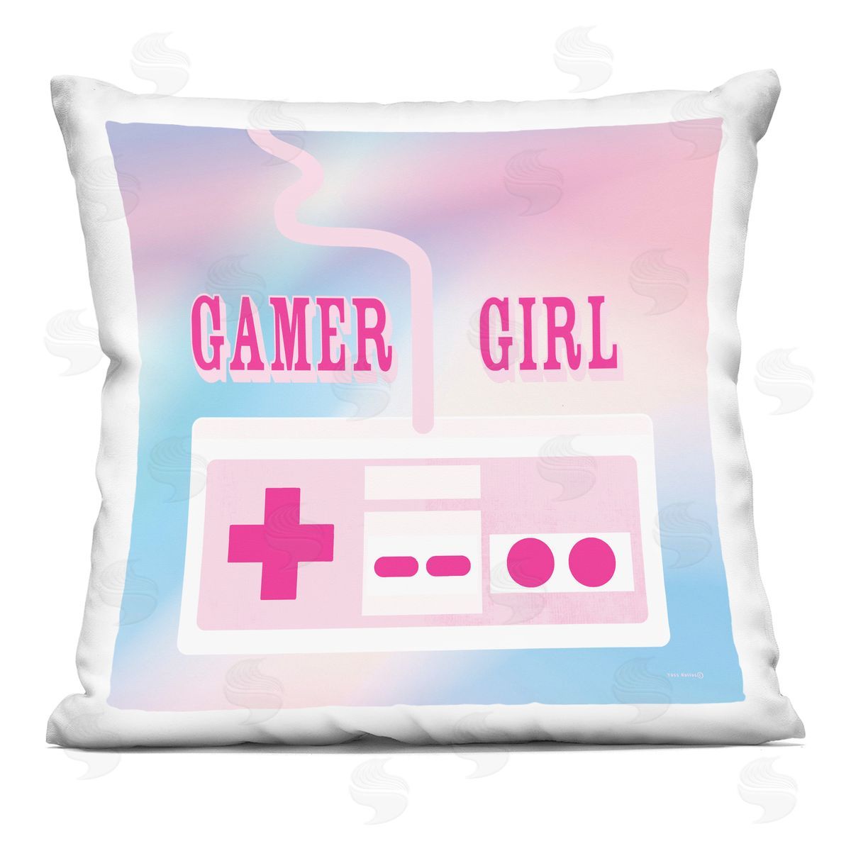 Yass Naffas Designs Pastel Gamer Girl Controller Printed Plush Polyester Throw Pillow