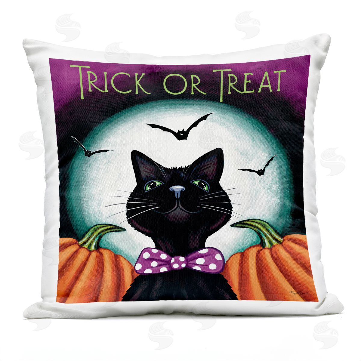 Elizabeth Tyndall Trick Or Treat Cat Outdoor Quick-Dry Polyester Printed Throw Pillow