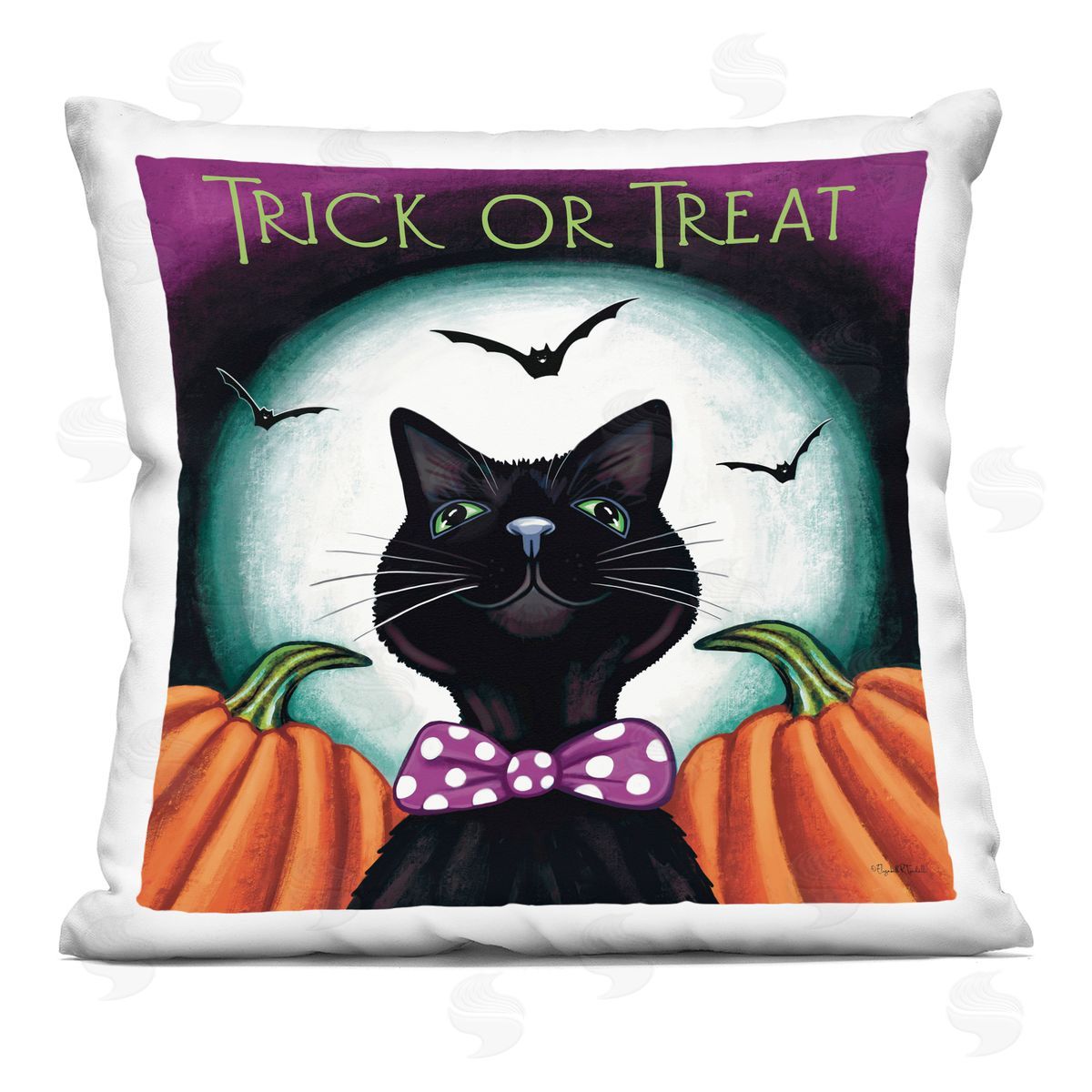 Elizabeth Tyndall Trick Or Treat Cat Printed Plush Polyester Throw Pillow