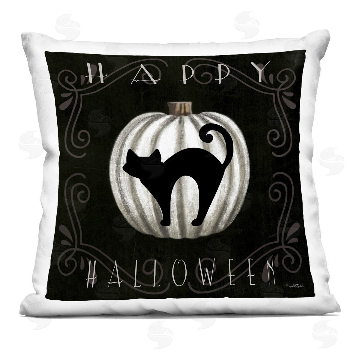 Elizabeth Tyndall Happy Halloween Cat & Pumpkin Printed Plush Polyester Throw Pillow