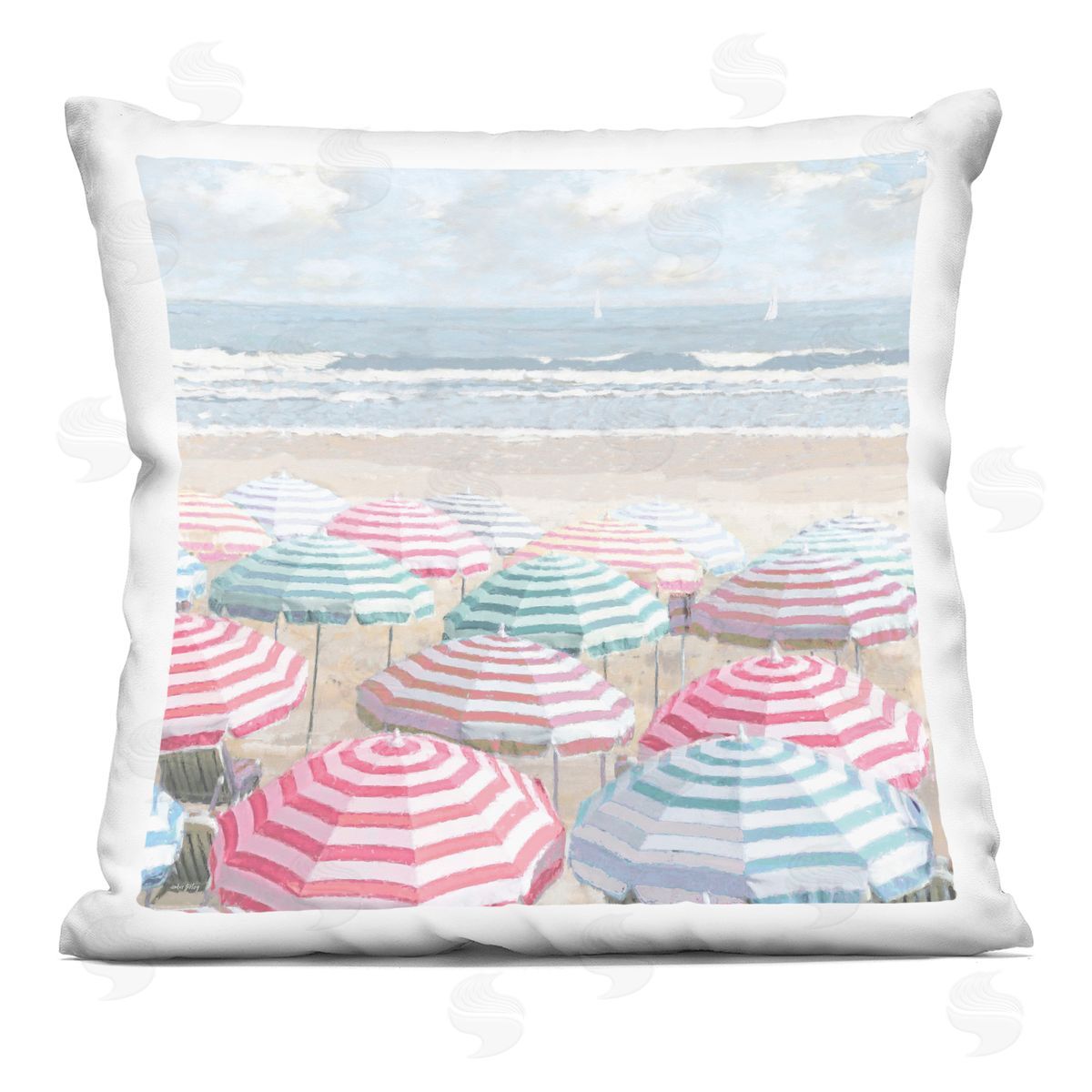 Amber Sterling Bright Beach Umbrellas Scene Printed Plush Polyester Throw Pillow