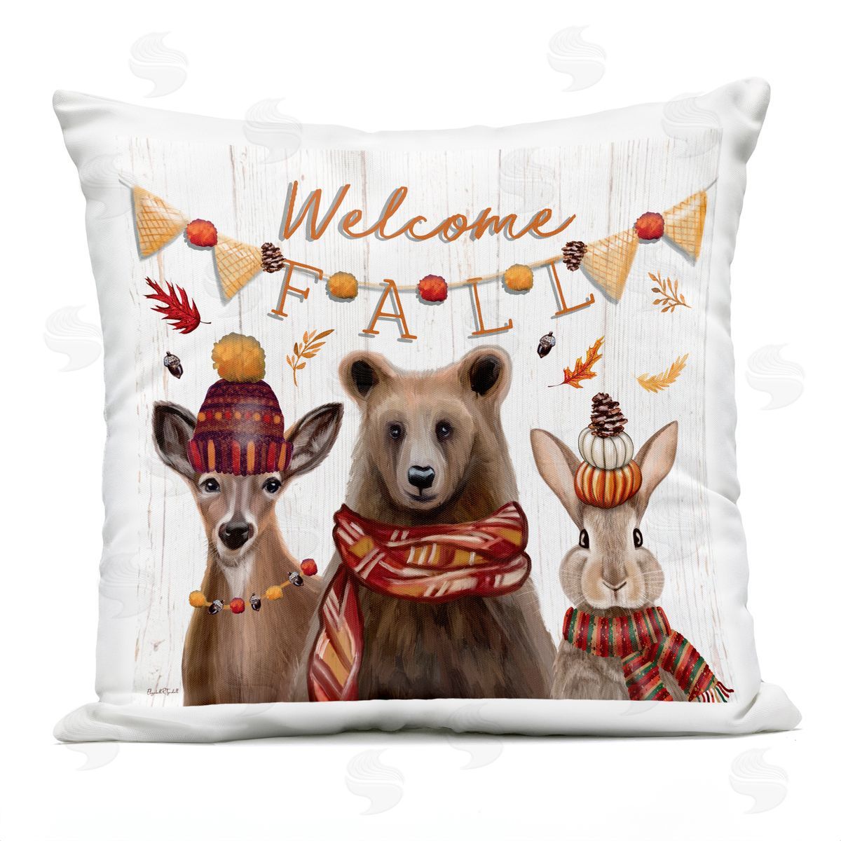 Elizabeth Tyndall Welcome Fall Woodland Animals Outdoor Quick-Dry Polyester Printed Throw Pillow