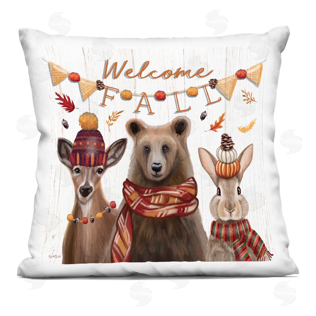 Elizabeth Tyndall Welcome Fall Woodland Animals Printed Plush Polyester Throw Pillow