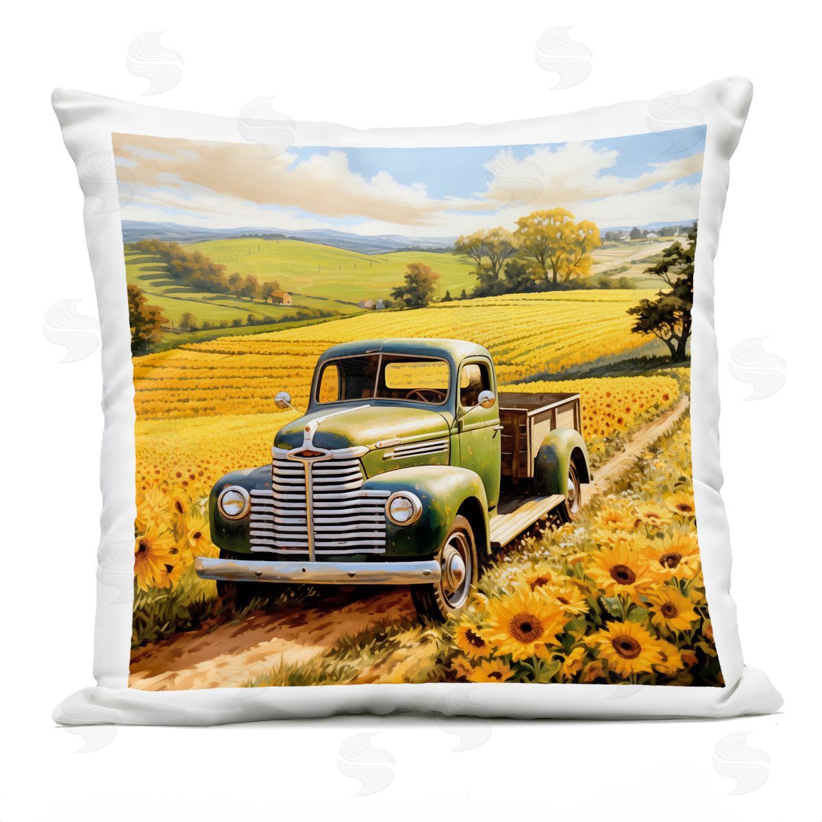 Heidi Kuntz Truck Through Sunflower Field Outdoor Quick-Dry Polyester Printed Throw Pillow