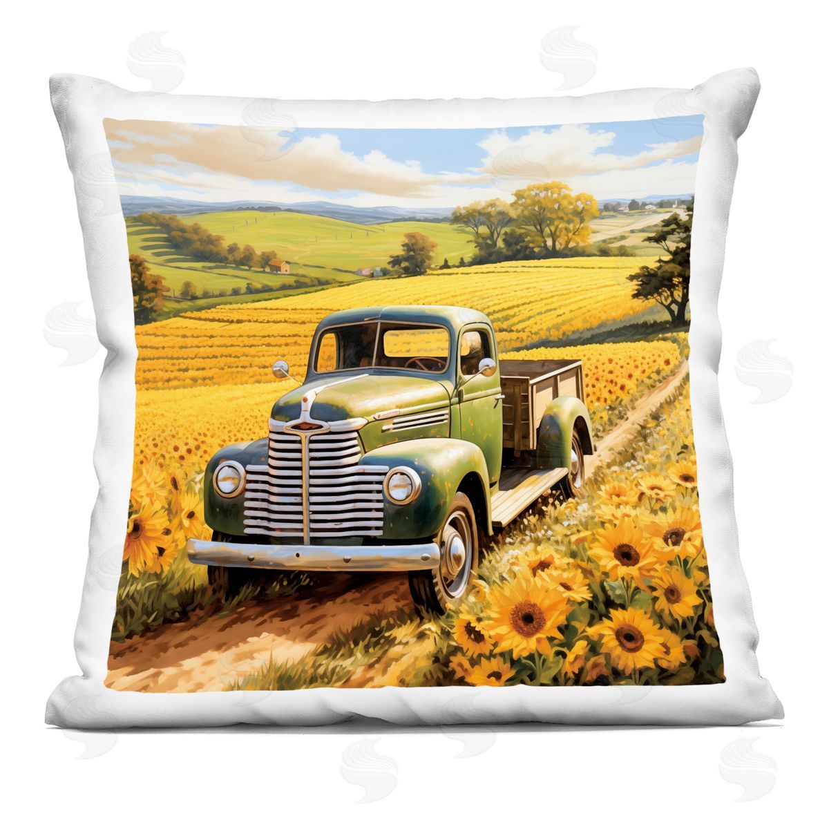 Heidi Kuntz Truck Through Sunflower Field Printed Plush Polyester Throw Pillow