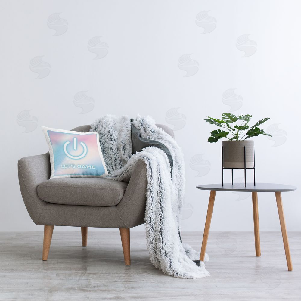 Masey St. Studios Pastel Let's Game Power Symbol Printed Plush Polyester Throw Pillow On Chair