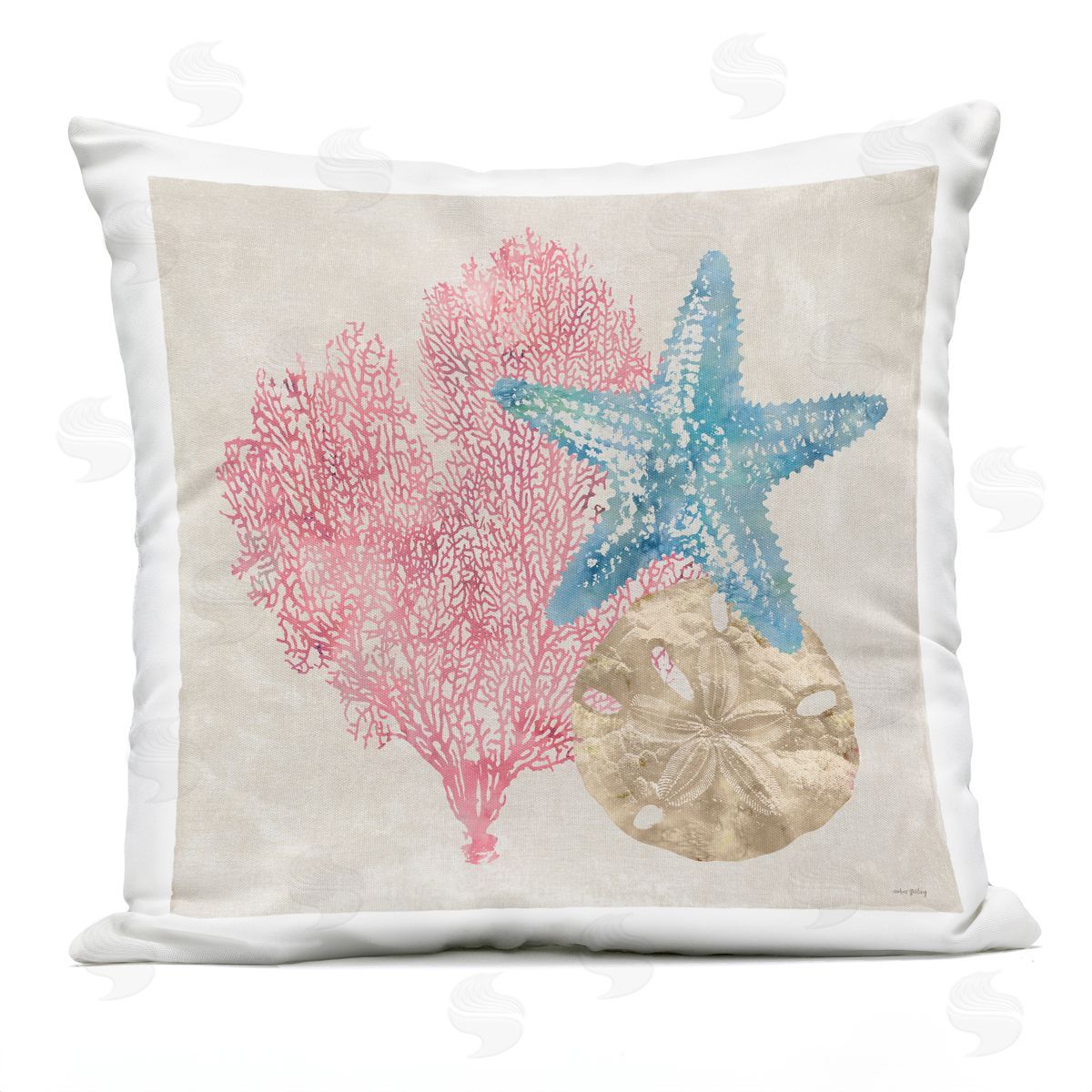 Amber Sterling Sea Life Trio on Beige Outdoor Quick-Dry Polyester Printed Throw Pillow