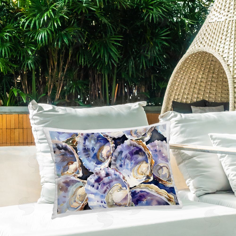 Heidi Kuntz Maritime Clams & Oysters Outdoor Quick-Dry Polyester Printed Throw Pillow in Back Yard