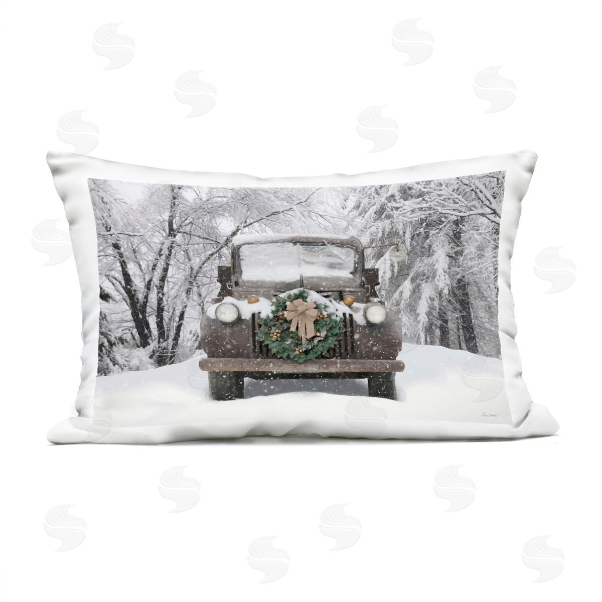 Lori Deiter Wreathed Truck in Snow Outdoor Quick-Dry Polyester Printed Throw Pillow
