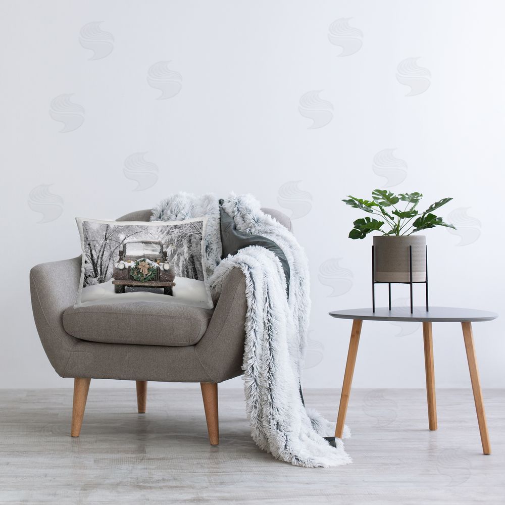 Lori Deiter Wreathed Truck in Snow Printed Plush Polyester Throw Pillow On Chair