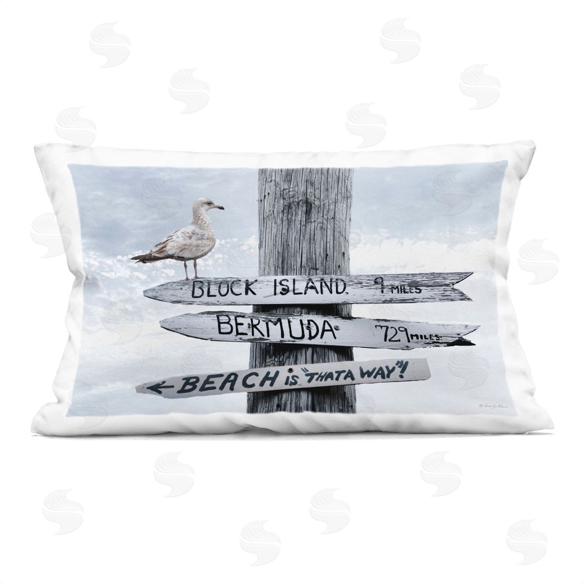 Robin-Lee Viera Vacation Beach Signs with Seagull Printed Plush Polyester Throw Pillow