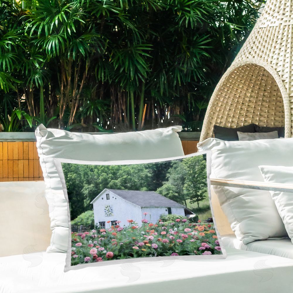 Lori Deiter Countryside House in Garden Outdoor Quick-Dry Polyester Printed Throw Pillow in Back Yard