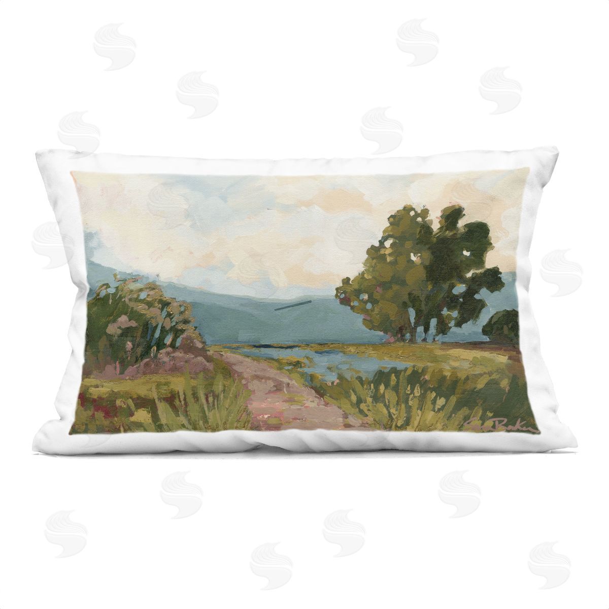 Sara Baker Path to Distant Countryside Printed Plush Polyester Throw Pillow