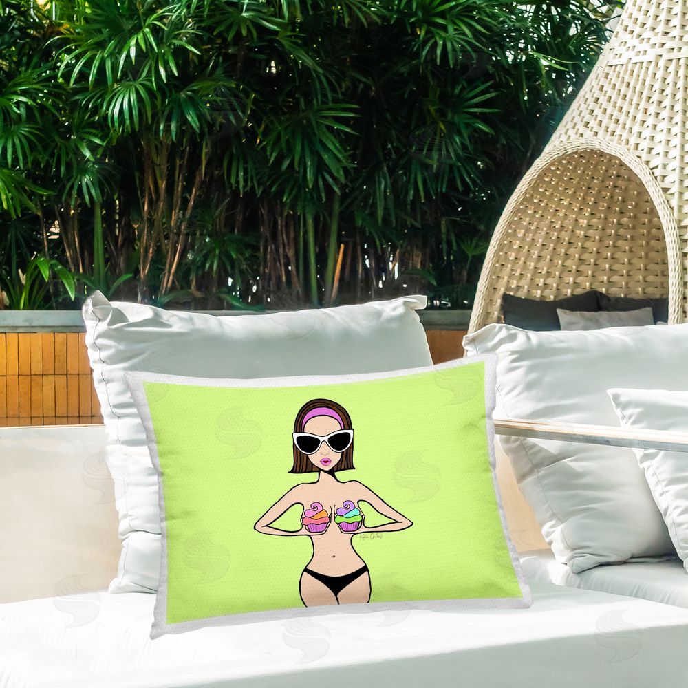 Katie Conley Glam Summer Gal & Cupcakes Outdoor Quick-Dry Polyester Printed Throw Pillow in Back Yard