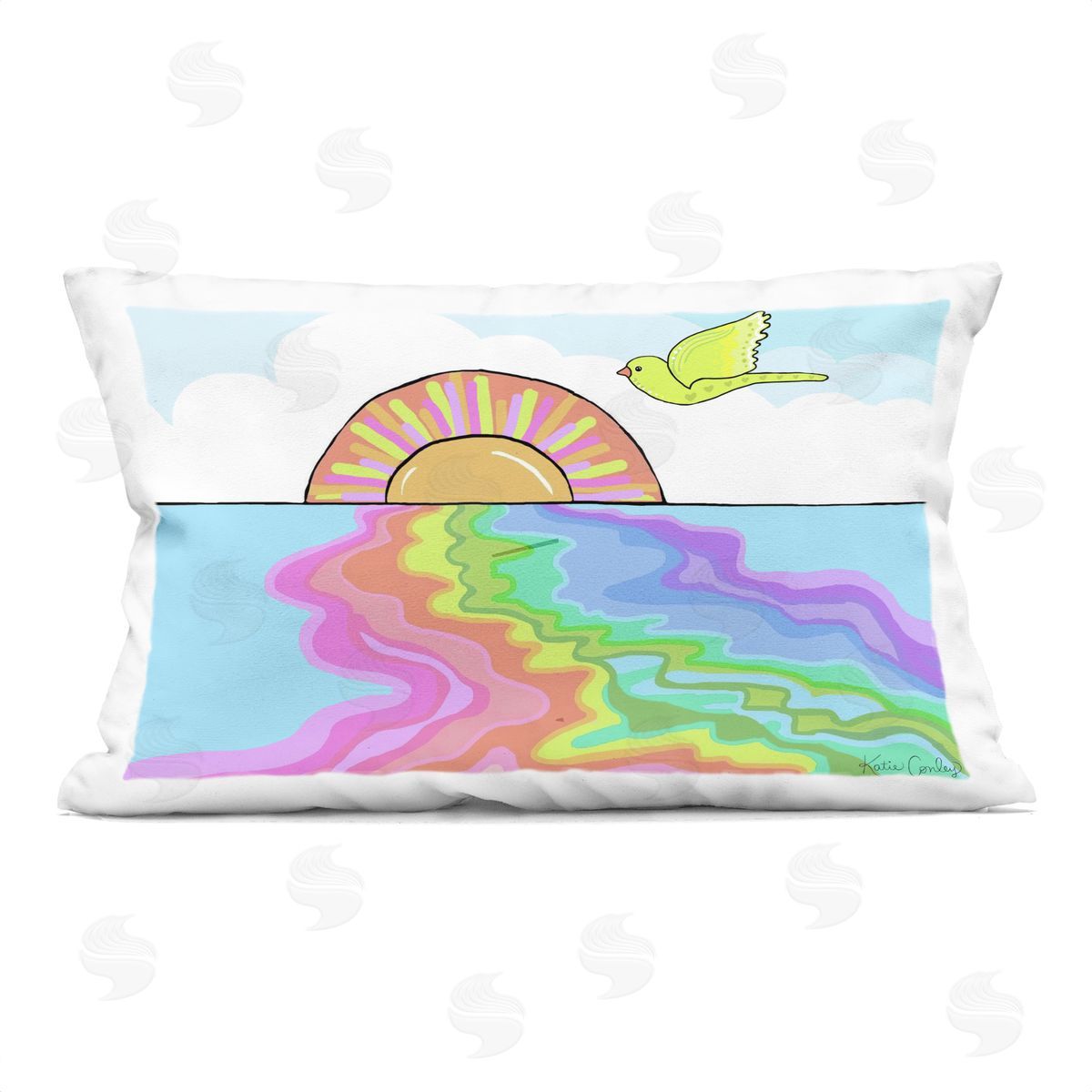Katie Conley Swirling Rainbow Sea Reflection Printed Plush Polyester Throw Pillow