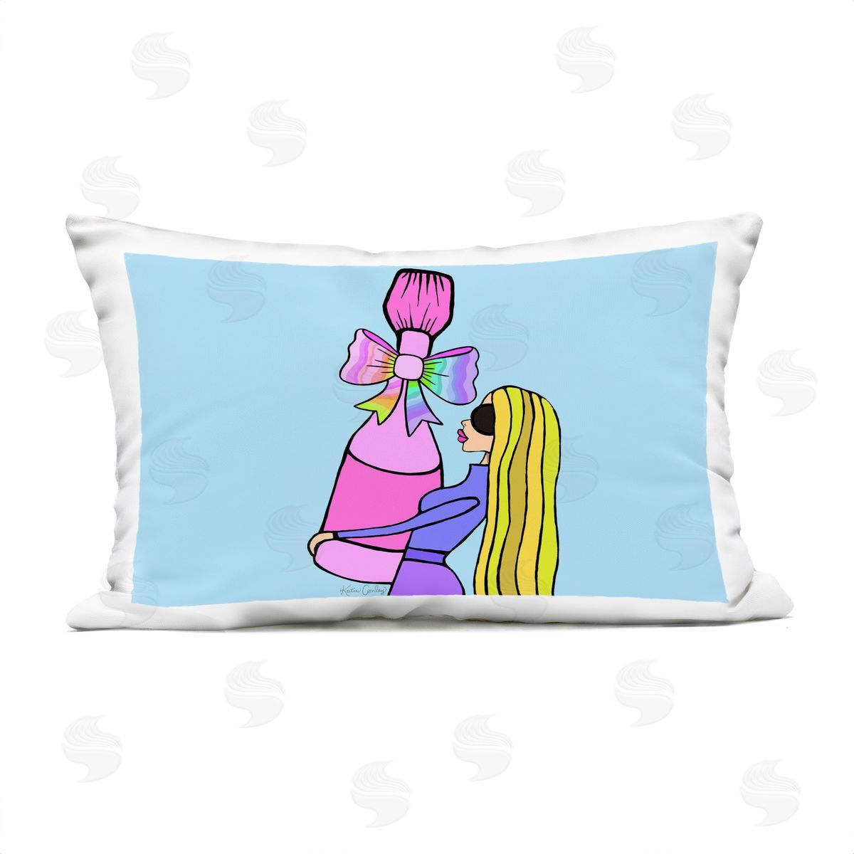 Katie Conley Bold Fashionista with Wine Bottle Outdoor Quick-Dry Polyester Printed Throw Pillow