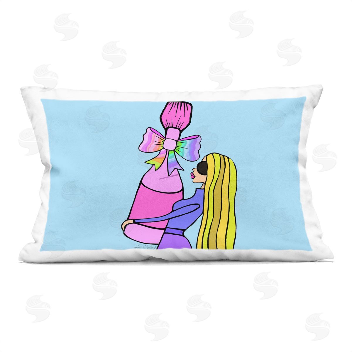 Katie Conley Bold Fashionista with Wine Bottle Printed Plush Polyester Throw Pillow