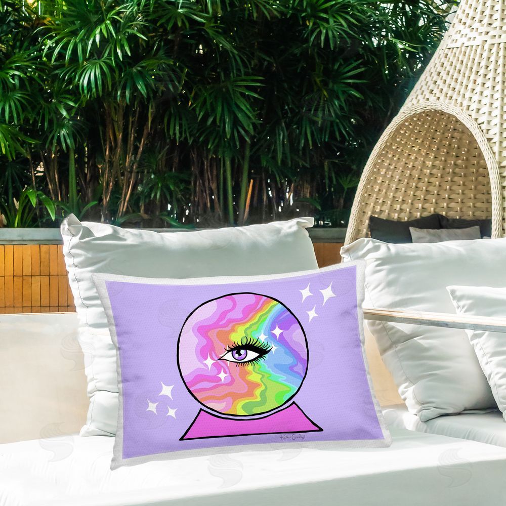 Katie Conley Mystical Crystal Ball Eye Outdoor Quick-Dry Polyester Printed Throw Pillow in Back Yard