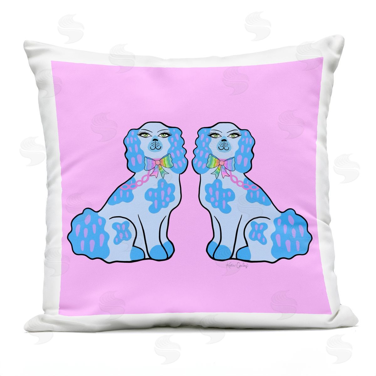 Katie Conley Blue Posh Poodles Outdoor Quick-Dry Polyester Printed Throw Pillow