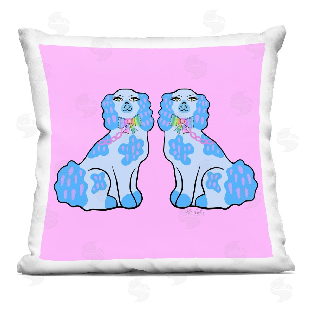 Katie Conley Blue Posh Poodles Printed Plush Polyester Throw Pillow