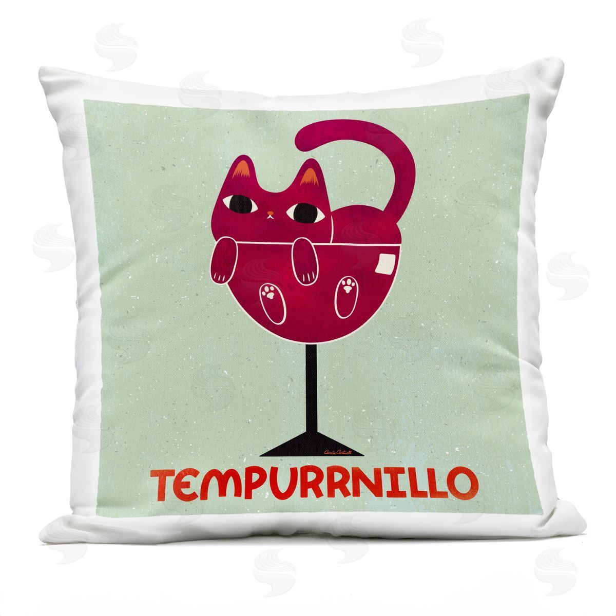 Carrie Cantwell Tempurrnillo Cat Wine Outdoor Quick-Dry Polyester Printed Throw Pillow