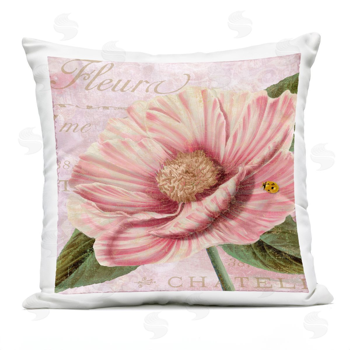 Sasha French Flower & Ladybug Outdoor Quick-Dry Polyester Printed Throw Pillow
