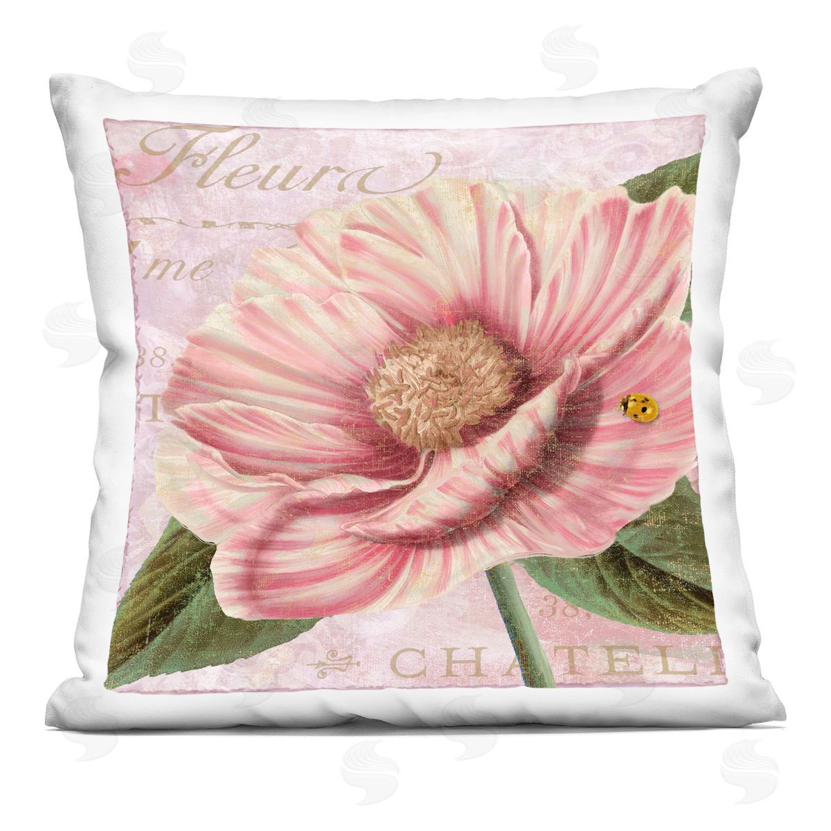 Sasha French Flower & Ladybug Printed Plush Polyester Throw Pillow