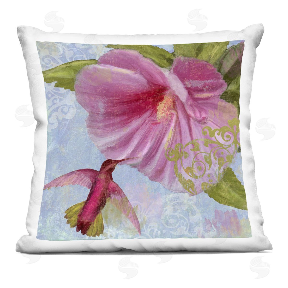 Sasha Hummingbird & Purple Poppy Printed Plush Polyester Throw Pillow
