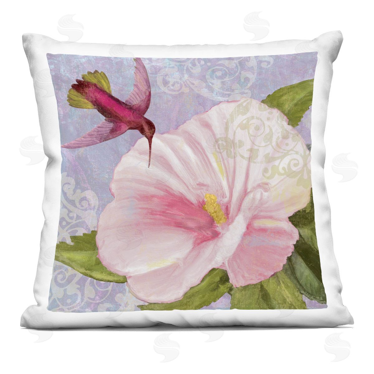 Sasha Hummingbird with White Flower Printed Plush Polyester Throw Pillow