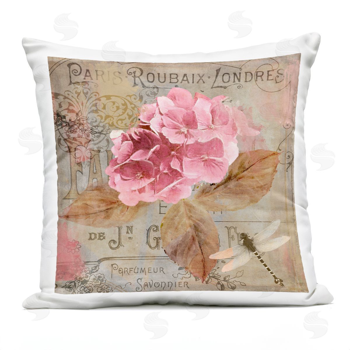 Sasha Vintage French Hydrangea Outdoor Quick-Dry Polyester Printed Throw Pillow