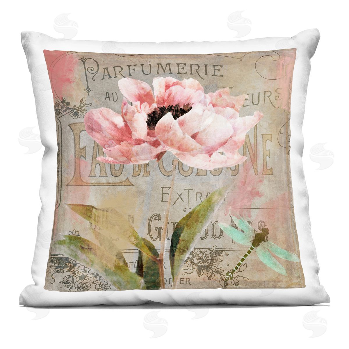 Sasha French Vintage Blossom Printed Plush Polyester Throw Pillow