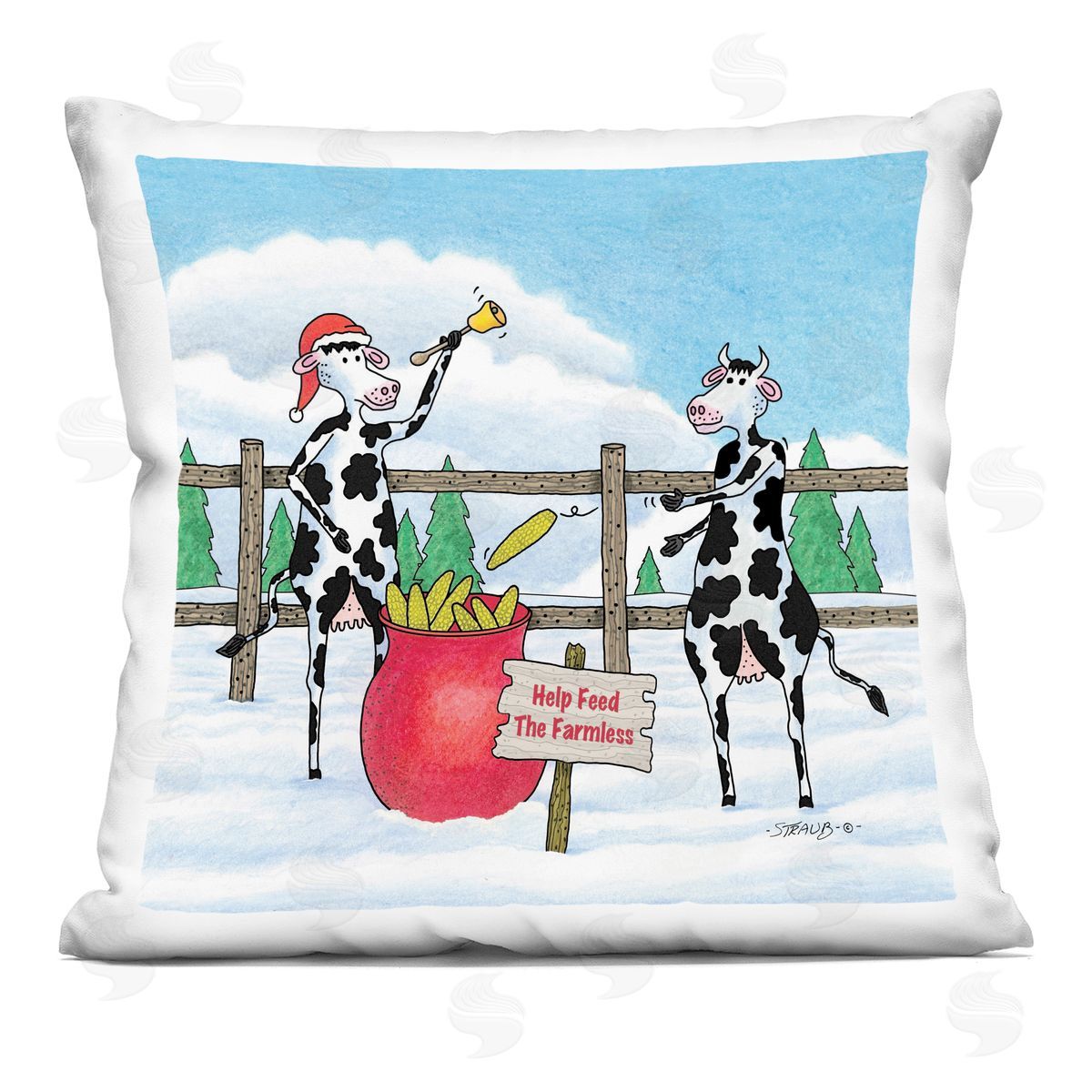 Roger Straub Feed The Farmless Funny Cows Printed Plush Polyester Throw Pillow