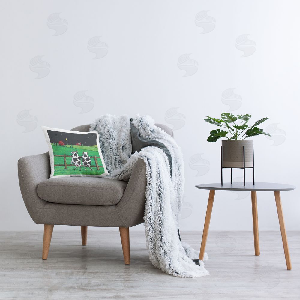 Roger Straub Girls Night Out Cows Printed Plush Polyester Throw Pillow On Chair