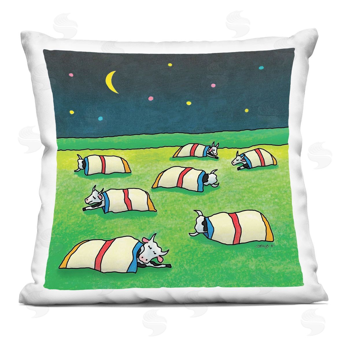 Roger Straub Pasture Cows Bedtime Printed Plush Polyester Throw Pillow