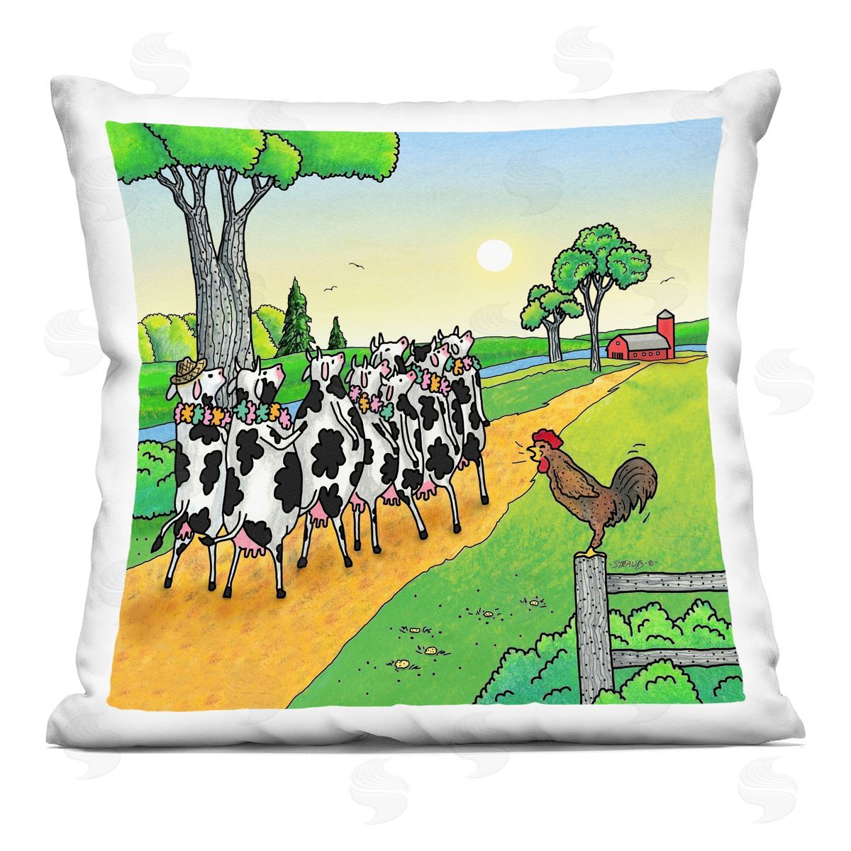 Roger Straub Funny Cows Come Home Printed Plush Polyester Throw Pillow