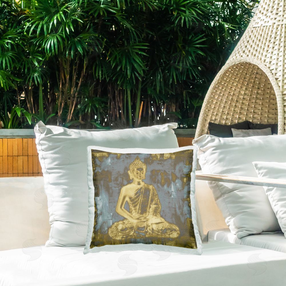 Tom Bray Muted Earthy Buddha Abstract Outdoor Quick-Dry Polyester Printed Throw Pillow in Back Yard