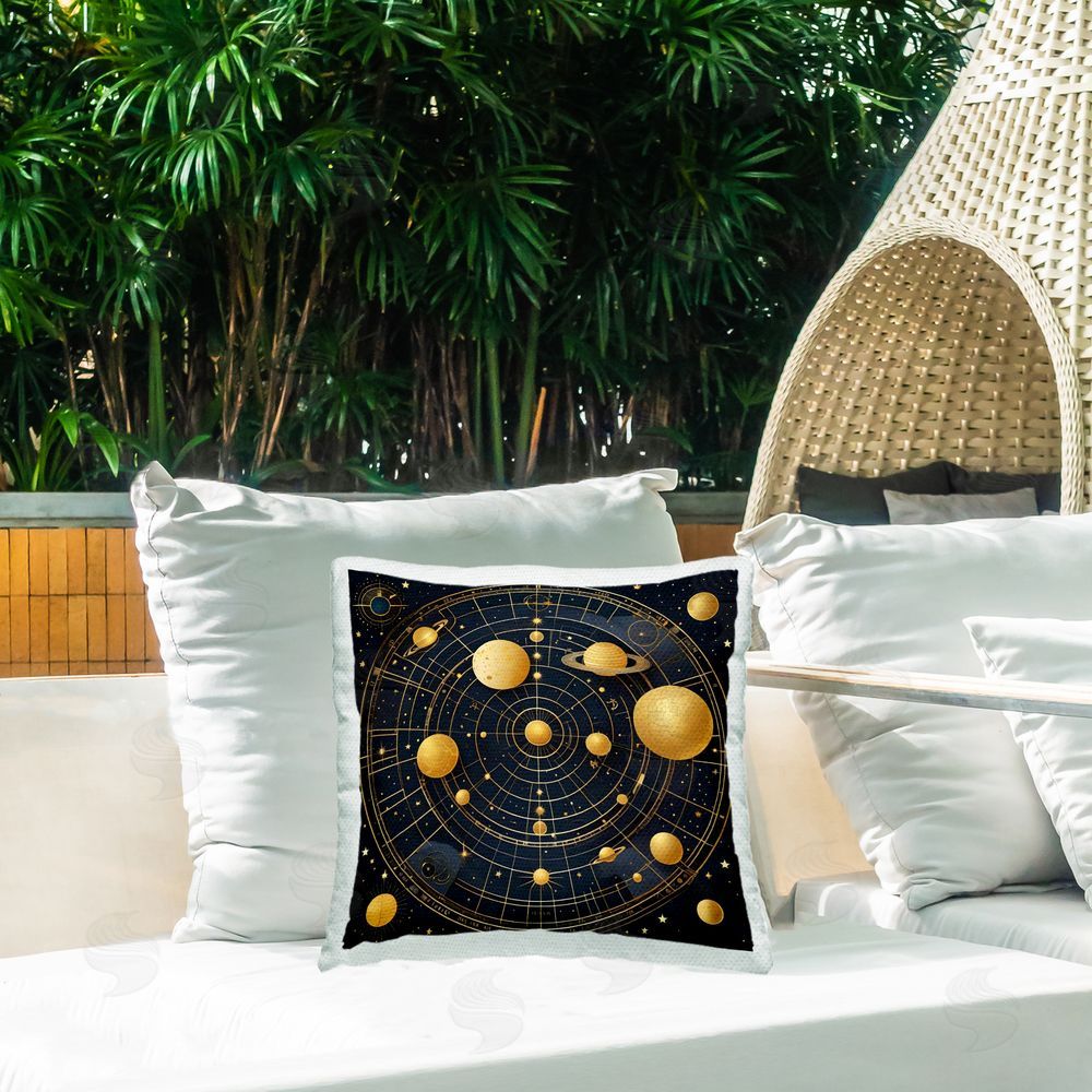 Tabz Jones Astral Planets in Solar System Outdoor Quick-Dry Polyester Printed Throw Pillow in Back Yard