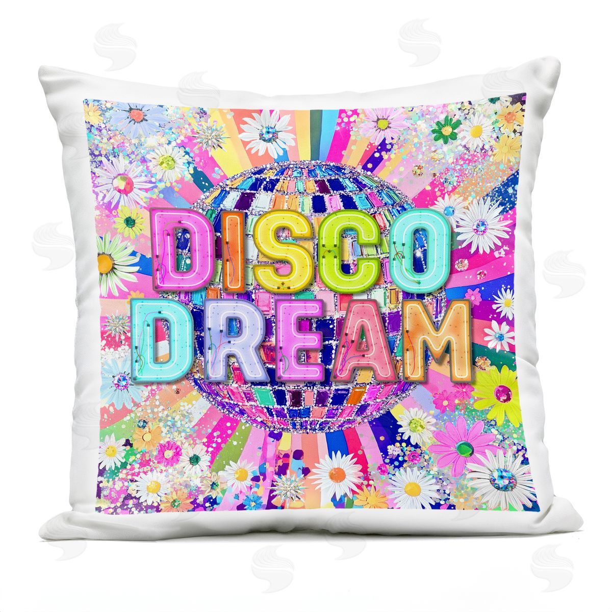 Jess Stempel Vivid Disco Dream with Daisies Outdoor Quick-Dry Polyester Printed Throw Pillow