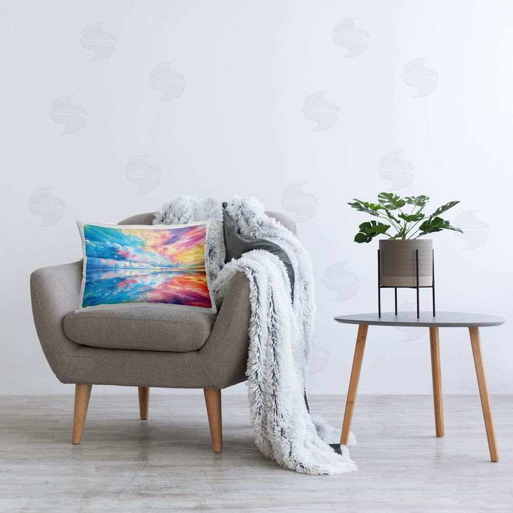 Michael Ward Prismatic Rainbow Sunset Printed Plush Polyester Throw Pillow On Chair