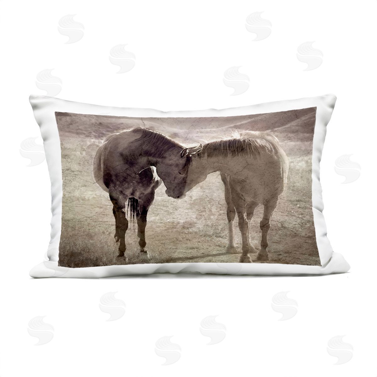 Steve Toole Muted Horse Pair Hugging Outdoor Quick-Dry Polyester Printed Throw Pillow