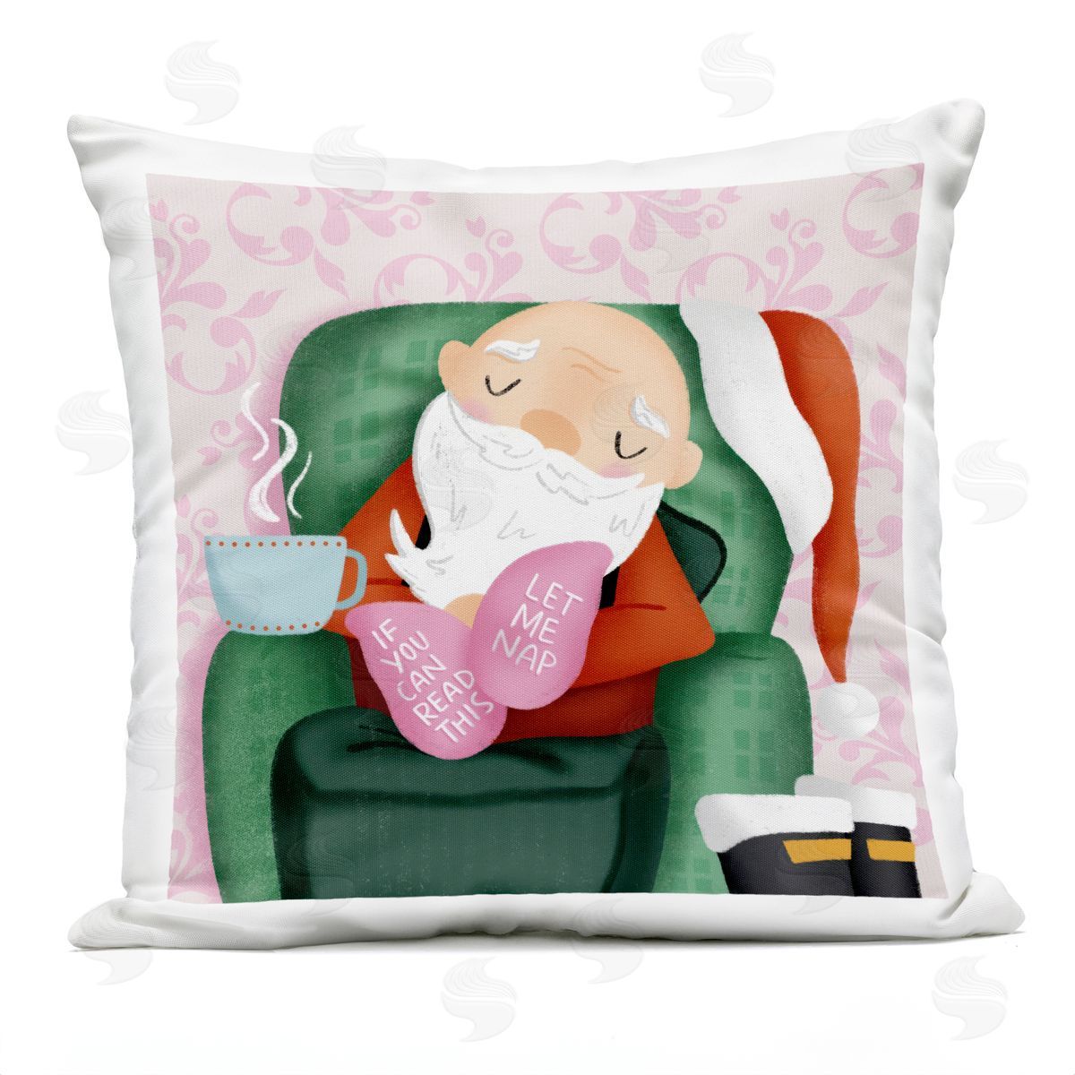 Sarah Hickman Cozy Sleeping Santa Claus Outdoor Quick-Dry Polyester Printed Throw Pillow