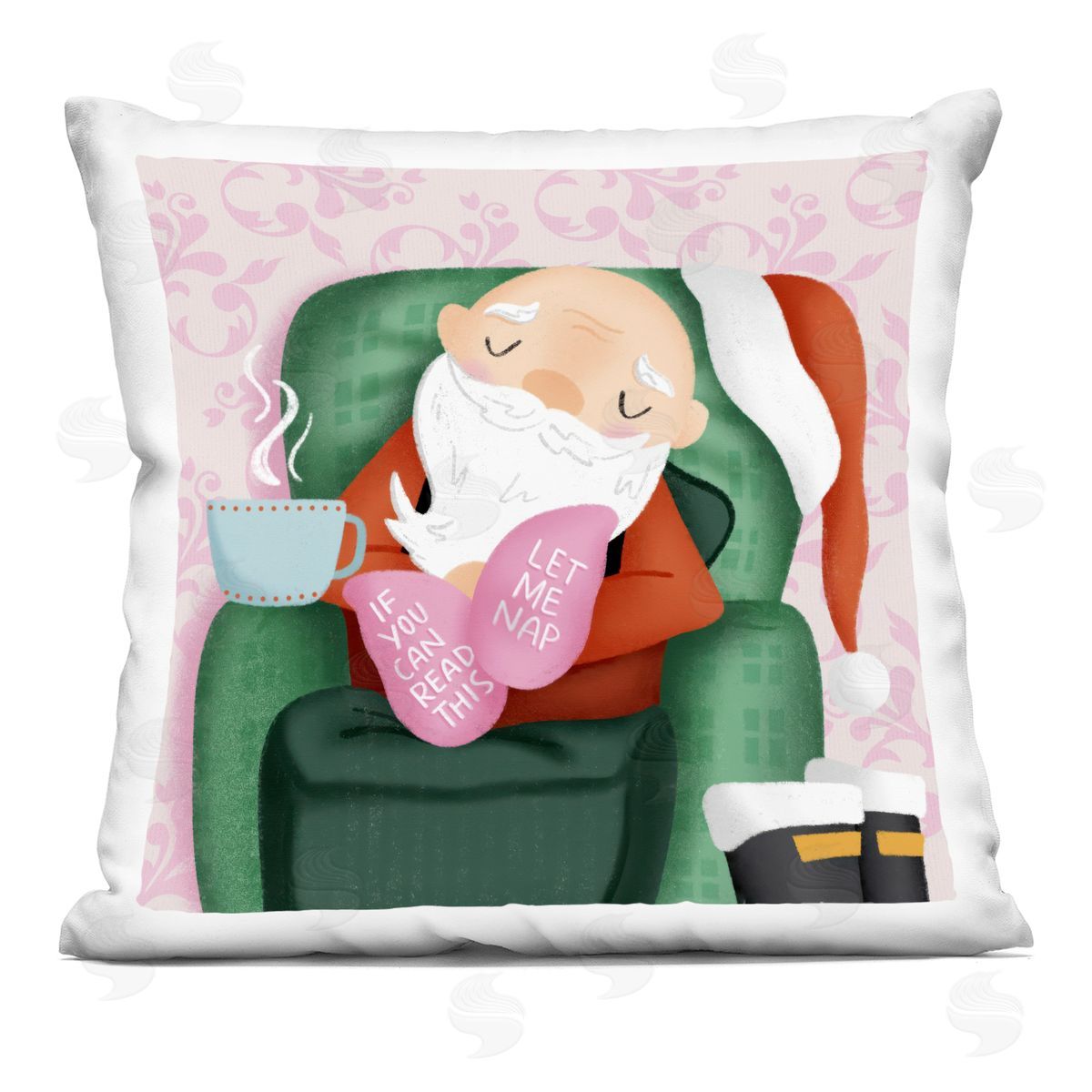 Sarah Hickman Cozy Sleeping Santa Claus Printed Plush Polyester Throw Pillow