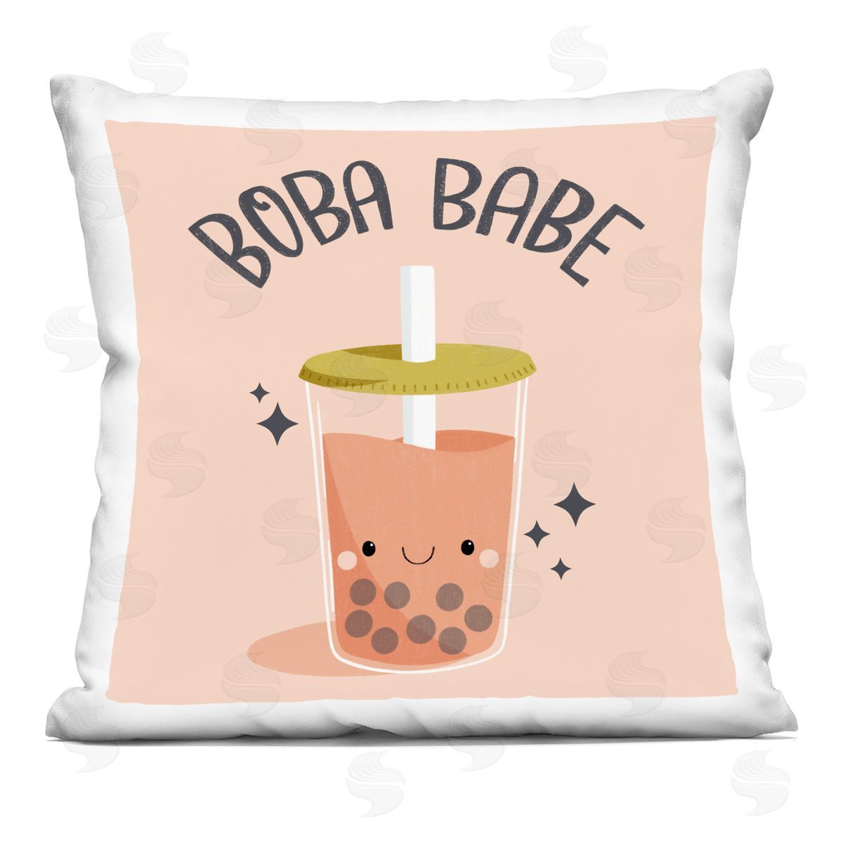 Sarah Hickman Boba Babe Bubble Tea Printed Plush Polyester Throw Pillow
