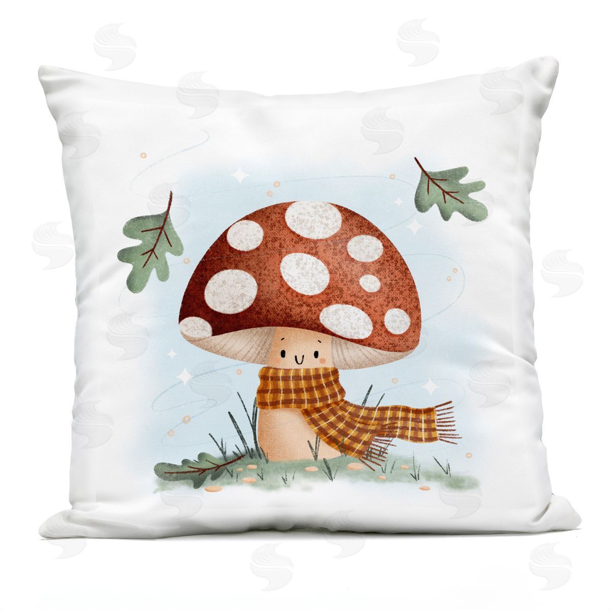 Sarah Hickman Happy Mushroom in Scarf Outdoor Quick-Dry Polyester Printed Throw Pillow