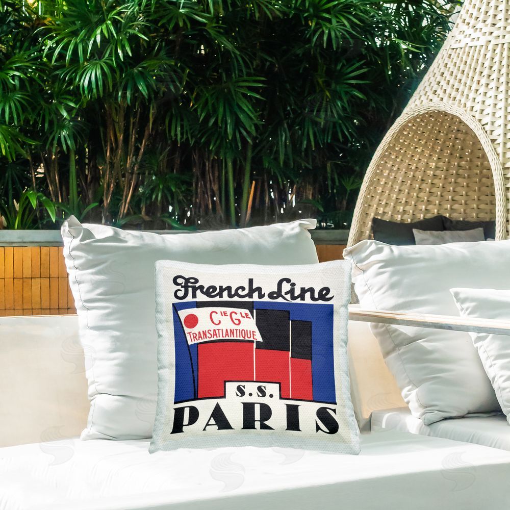 Phillipa Katz SS Paris Vintage Banner Outdoor Quick-Dry Polyester Printed Throw Pillow in Back Yard