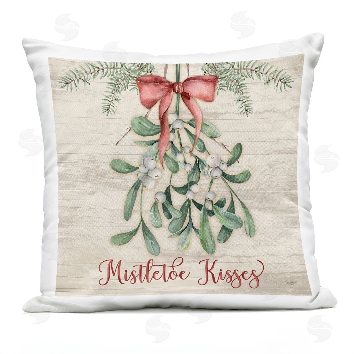 Mollie B. Rustic Mistletoe Kisses Outdoor Quick-Dry Polyester Printed Throw Pillow