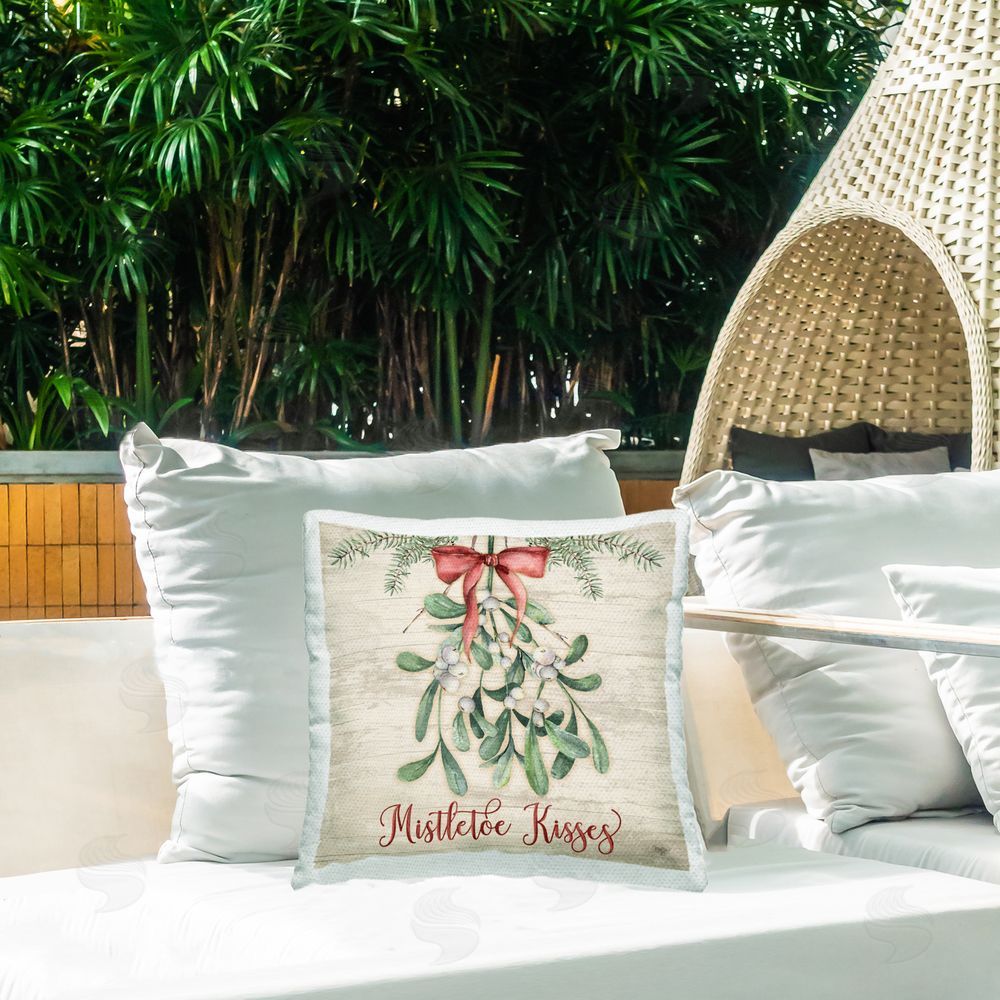 Mollie B. Rustic Mistletoe Kisses Outdoor Quick-Dry Polyester Printed Throw Pillow in Back Yard