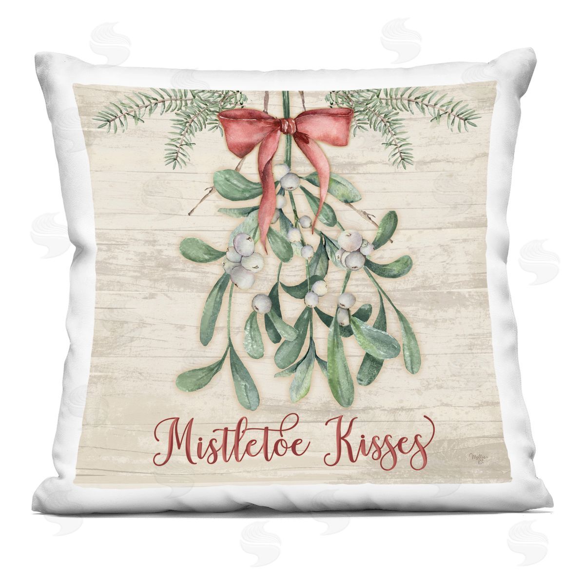Mollie B. Rustic Mistletoe Kisses Printed Plush Polyester Throw Pillow